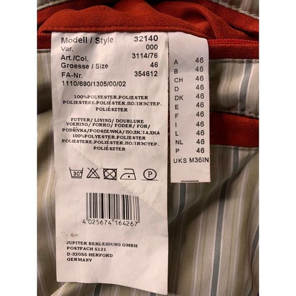 Jupiter Red Vegan Suede Bomber Jacket Mens Size Small 46 EU German 6346 EUC - Picture 13 of 15